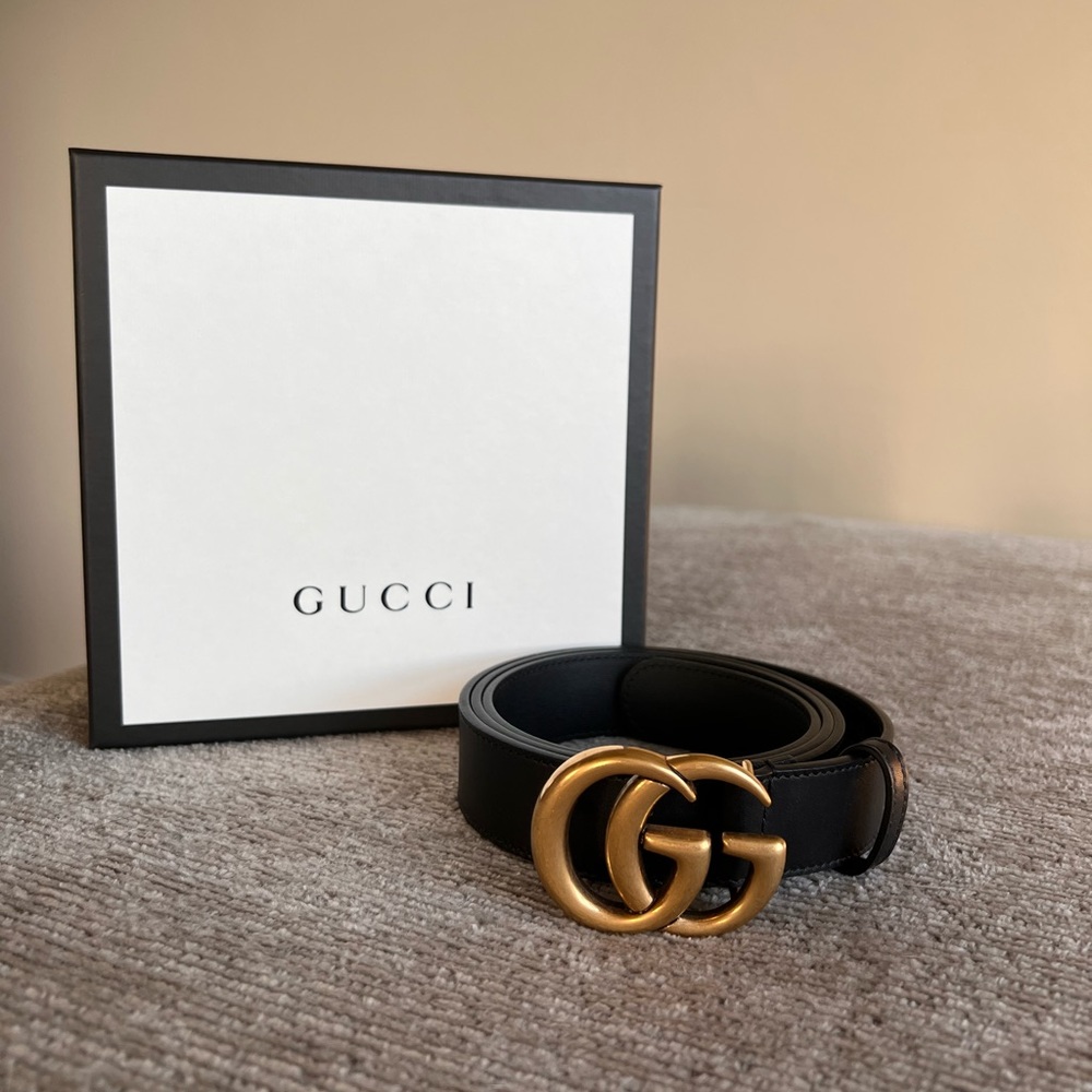 Authentic Gucci Leather Belt with Double G Buckle